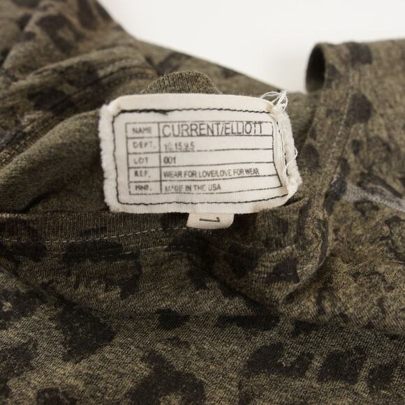 Current Elliott Army Green Heather Charcoal Leopard Print Long Sleeve Top 1 / S - Picture 6 of 7